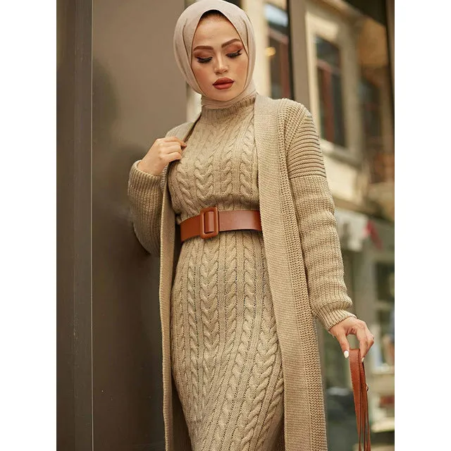 2 Piece Knitwear Cardigan Maxi Dress
