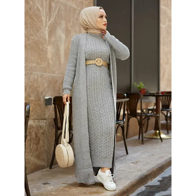 2 Piece Knitwear Cardigan Maxi Dress