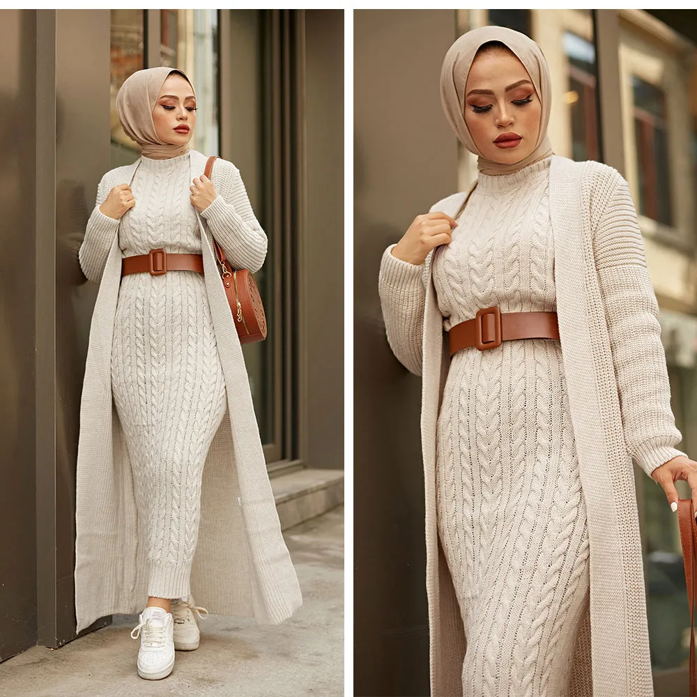 2 Piece Knitwear Cardigan Maxi Dress