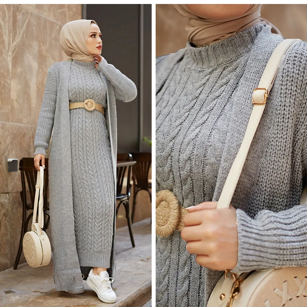 2 Piece Knitwear Cardigan Maxi Dress