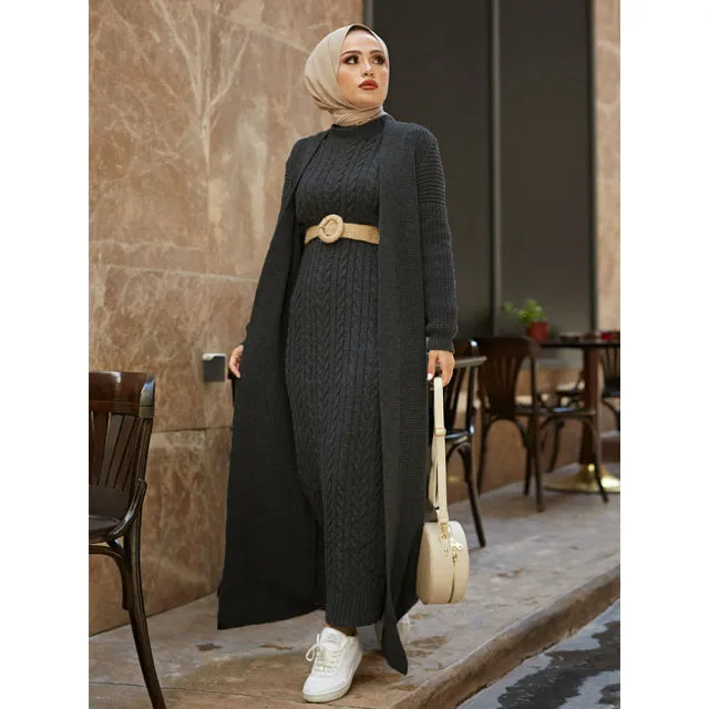 2 Piece Knitwear Cardigan Maxi Dress
