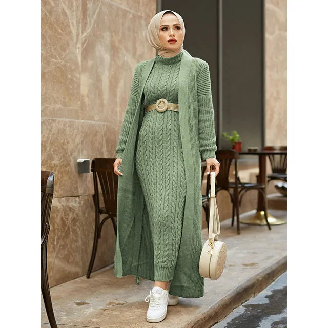 2 Piece Knitwear Cardigan Maxi Dress