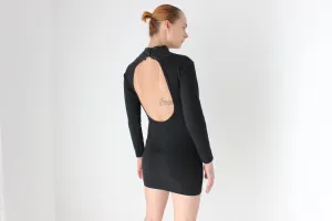 80s Stretch Cotton Sexy High Sequin Neck Bodycon Disco Dress