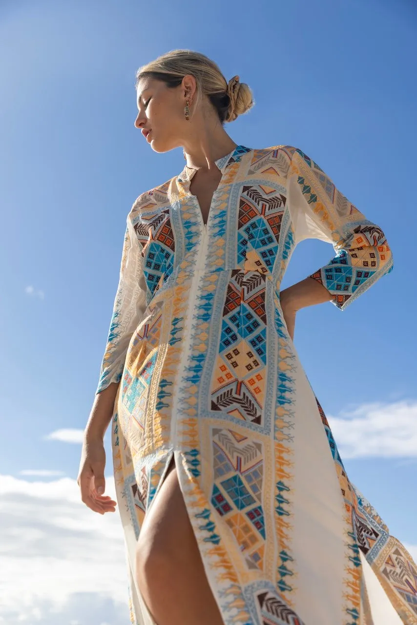 ALICIA EMBROIDERED CHIFFON SILK LONG DRESS
