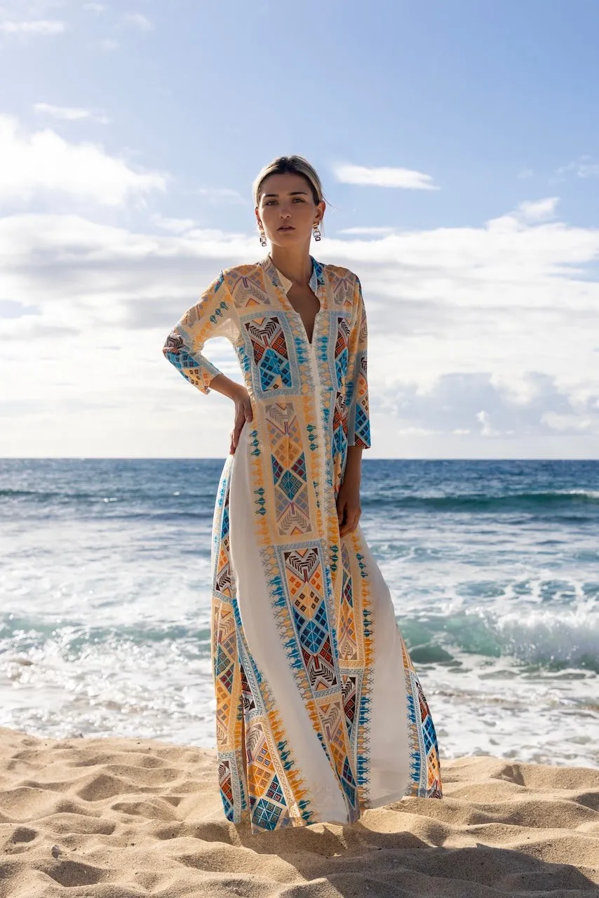 ALICIA EMBROIDERED CHIFFON SILK LONG DRESS