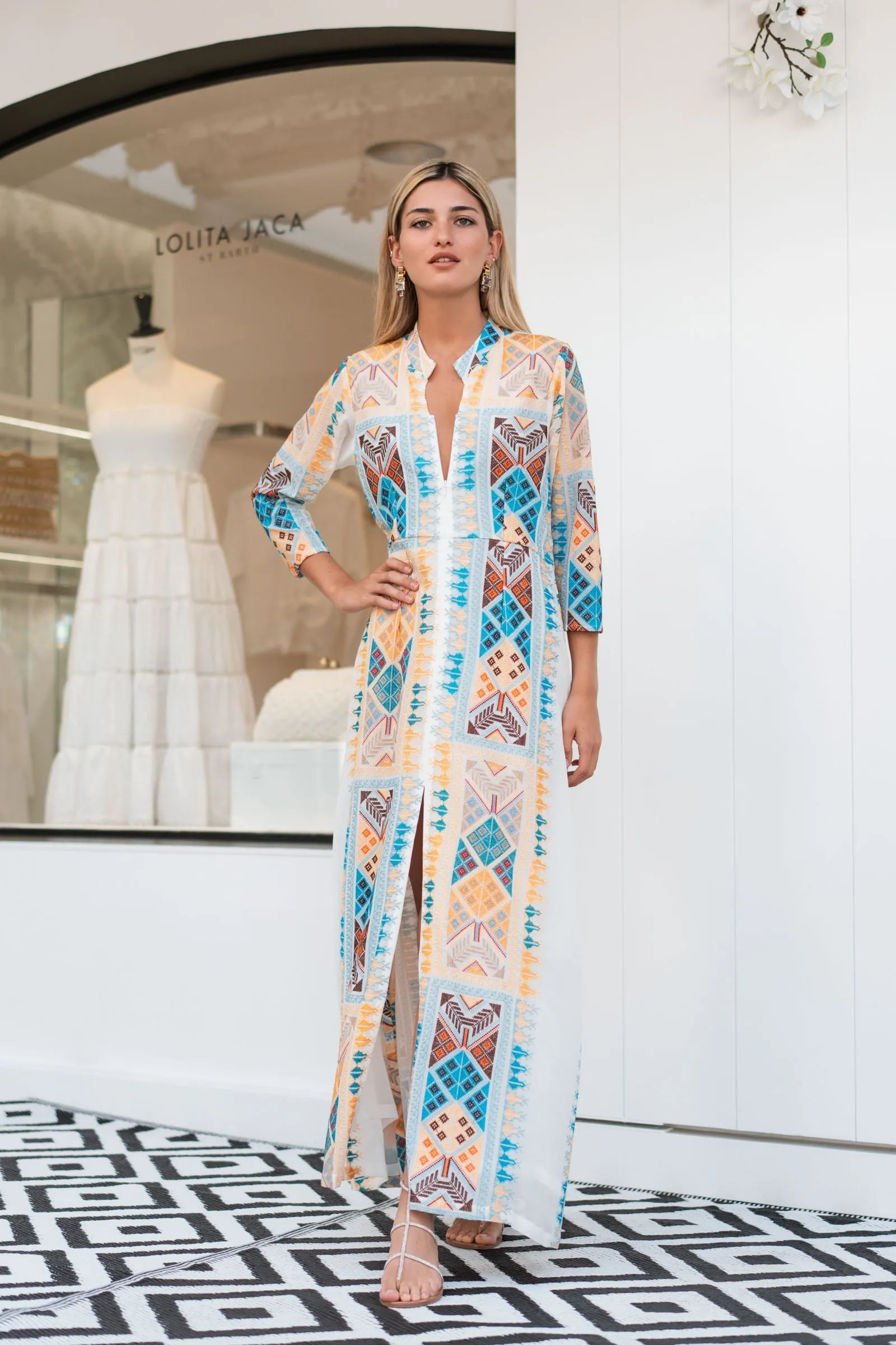 ALICIA EMBROIDERED CHIFFON SILK LONG DRESS