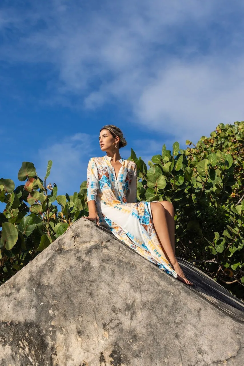 ALICIA EMBROIDERED CHIFFON SILK LONG DRESS