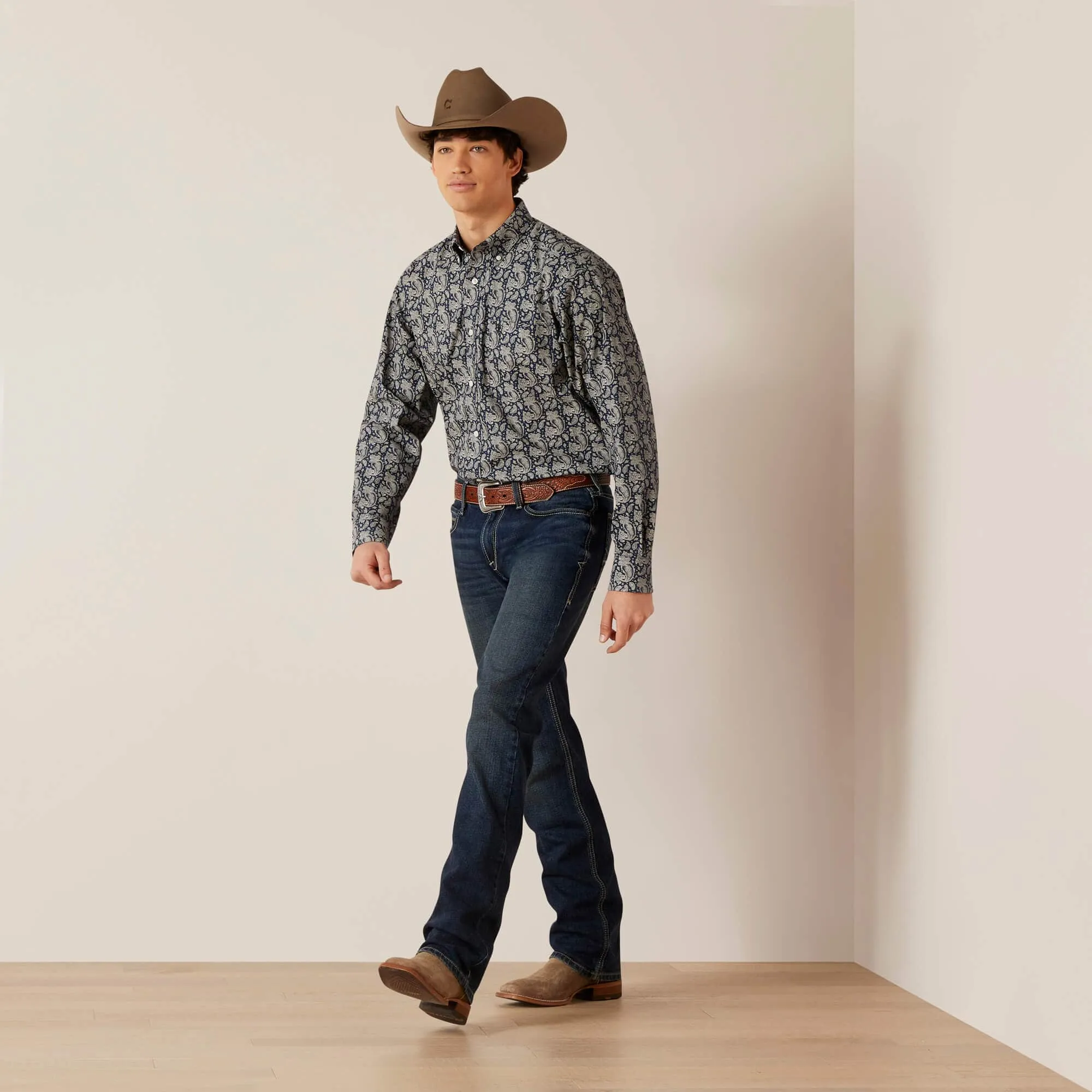 Ariat Mens Wrinkle Free Kohen Classic Fit Shirt Deep Pacific