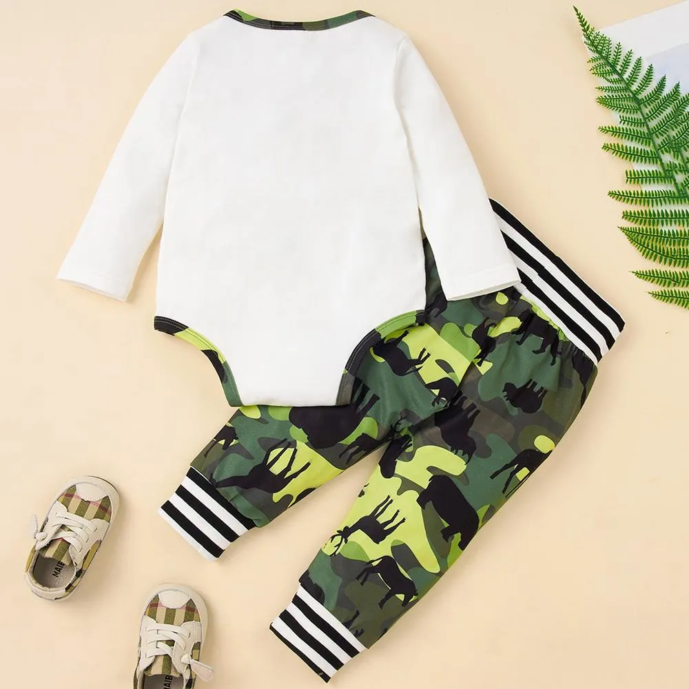 Baby Unisex Letter Cartoon Printed Romper & Pants Baby Wholesale Clothing