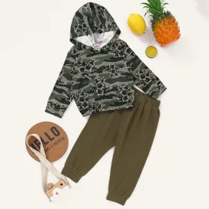 Baby Unisex Printed Hooded Long-Sleeve Top & Pants Wholesale Baby Cloths