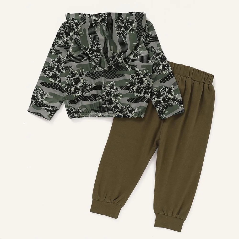 Baby Unisex Printed Hooded Long-Sleeve Top & Pants Wholesale Baby Cloths
