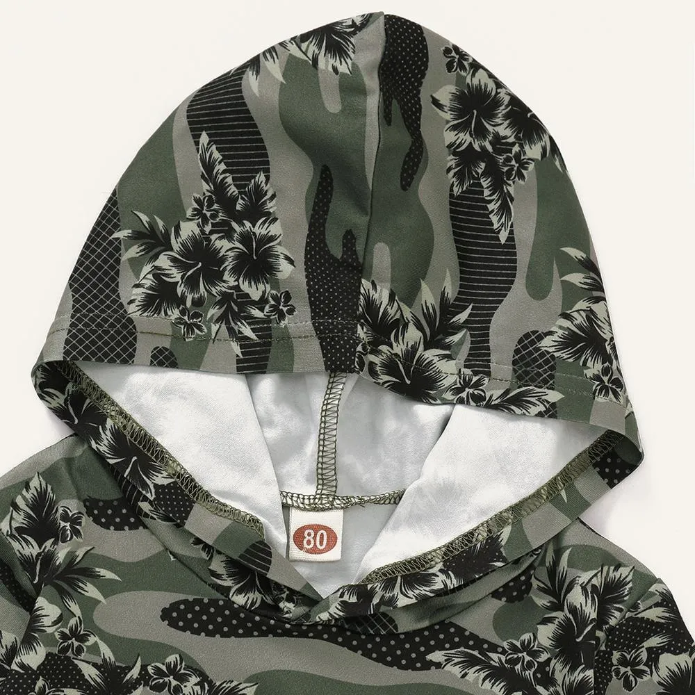 Baby Unisex Printed Hooded Long-Sleeve Top & Pants Wholesale Baby Cloths