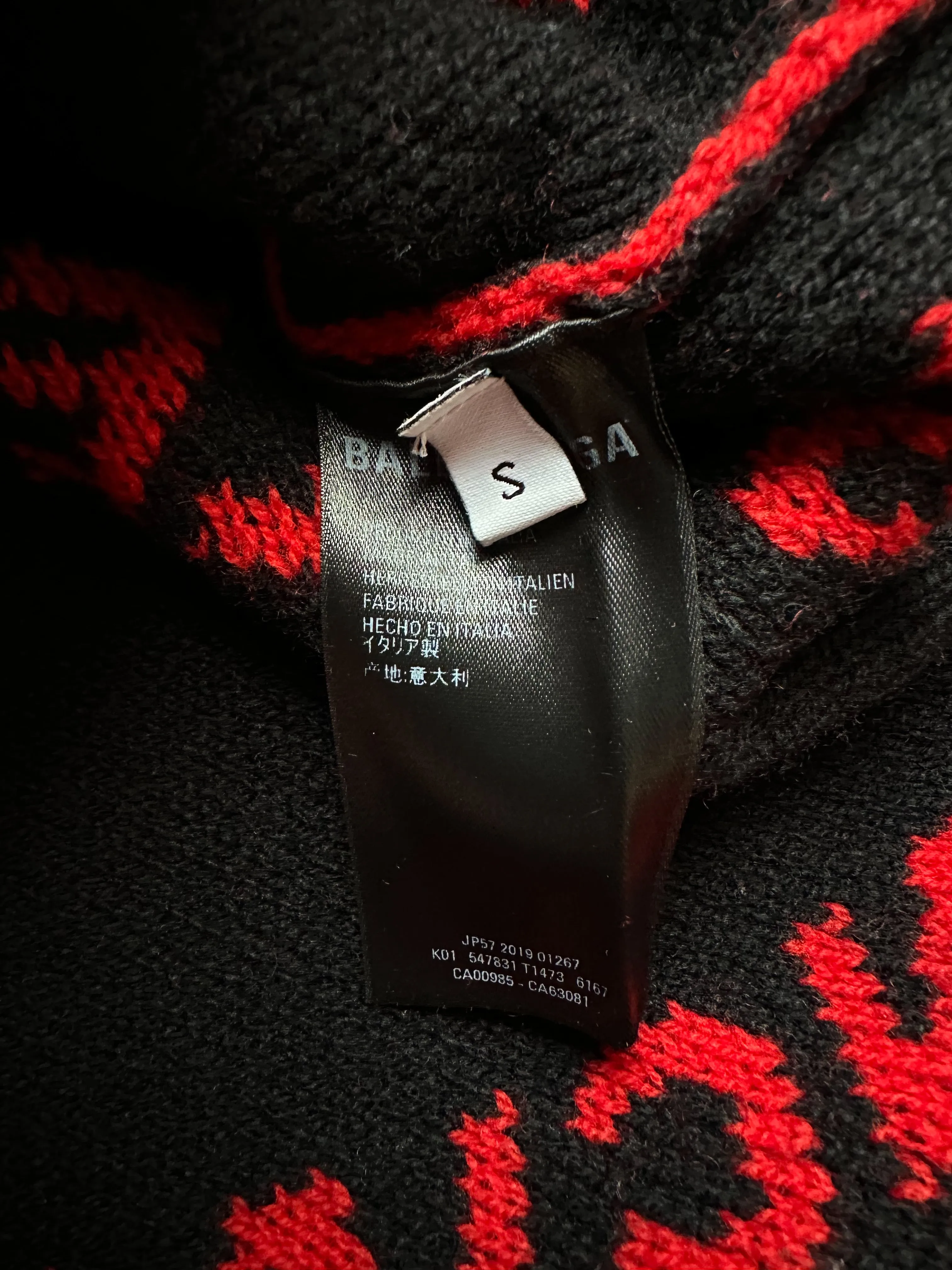 Balenciaga Red & Black All Over Logo Knit Sweater