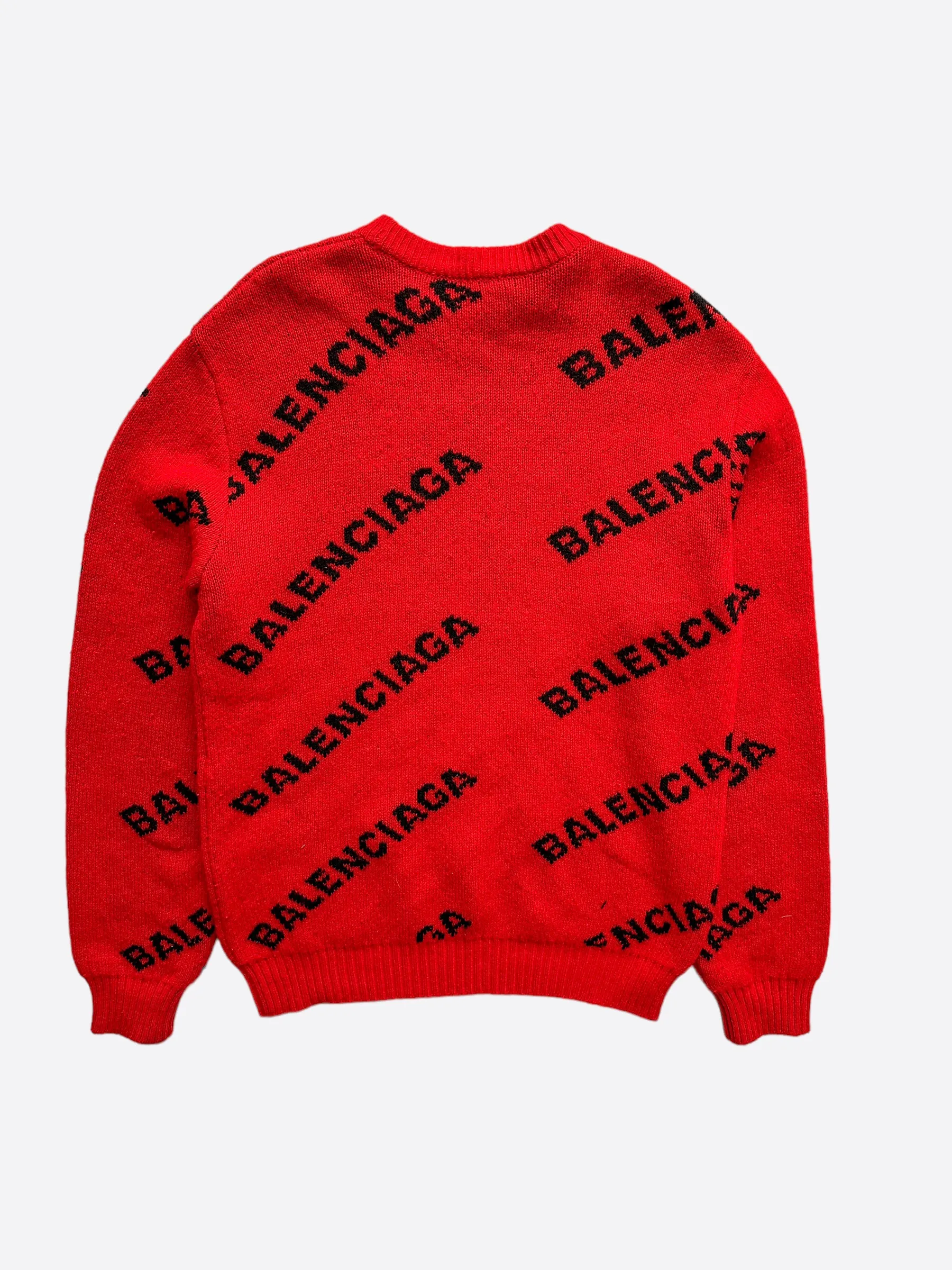 Balenciaga Red & Black All Over Logo Knit Sweater