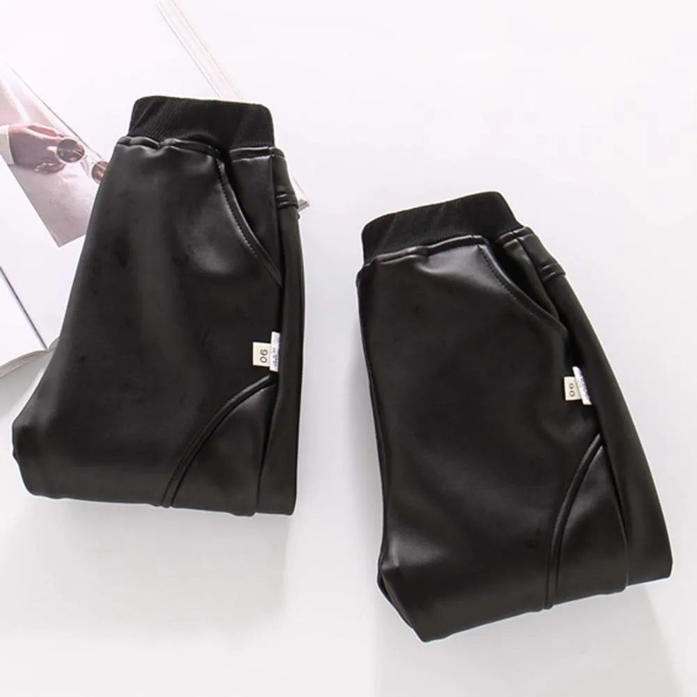Boys Casual Pocket Artificial Leather Pants Wholesale Bulk Childrens Clothing Suppliers