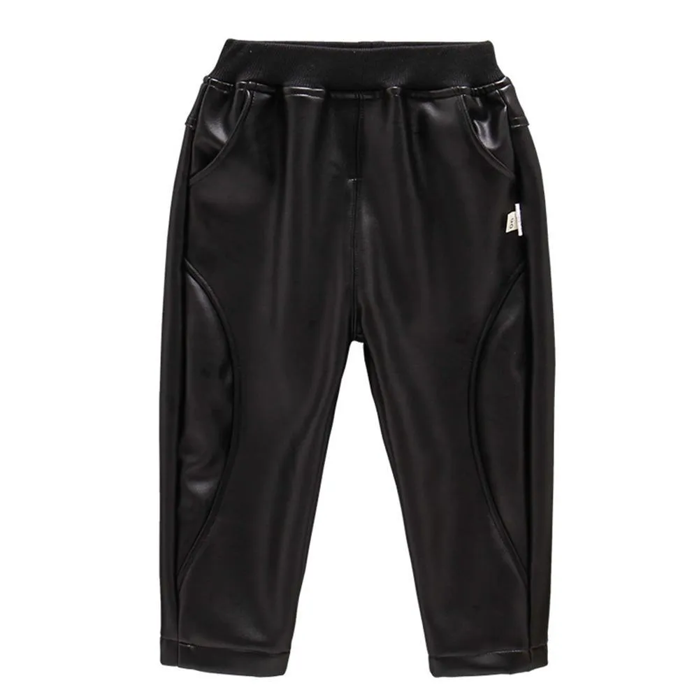 Boys Casual Pocket Artificial Leather Pants Wholesale Bulk Childrens Clothing Suppliers