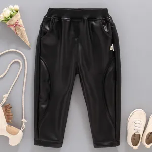 Boys Casual Pocket Artificial Leather Pants Wholesale Bulk Childrens Clothing Suppliers
