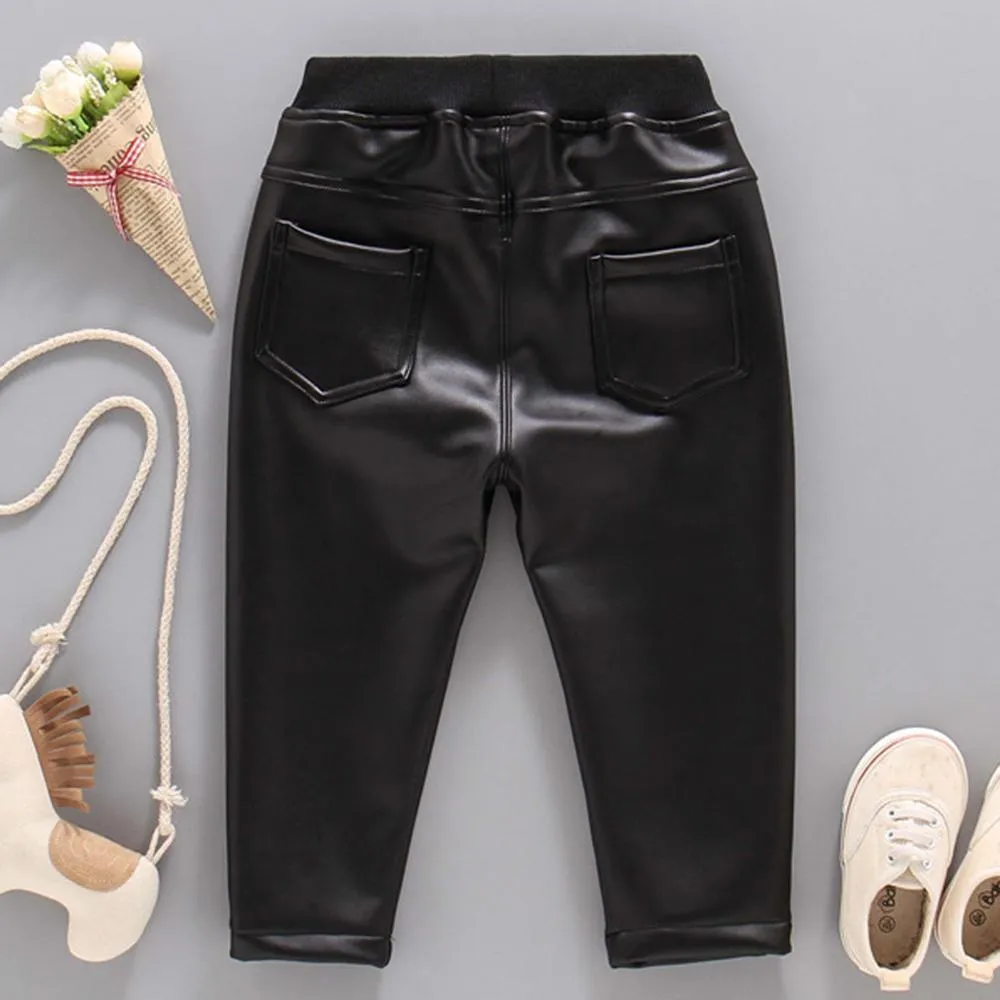 Boys Casual Pocket Artificial Leather Pants Wholesale Bulk Childrens Clothing Suppliers
