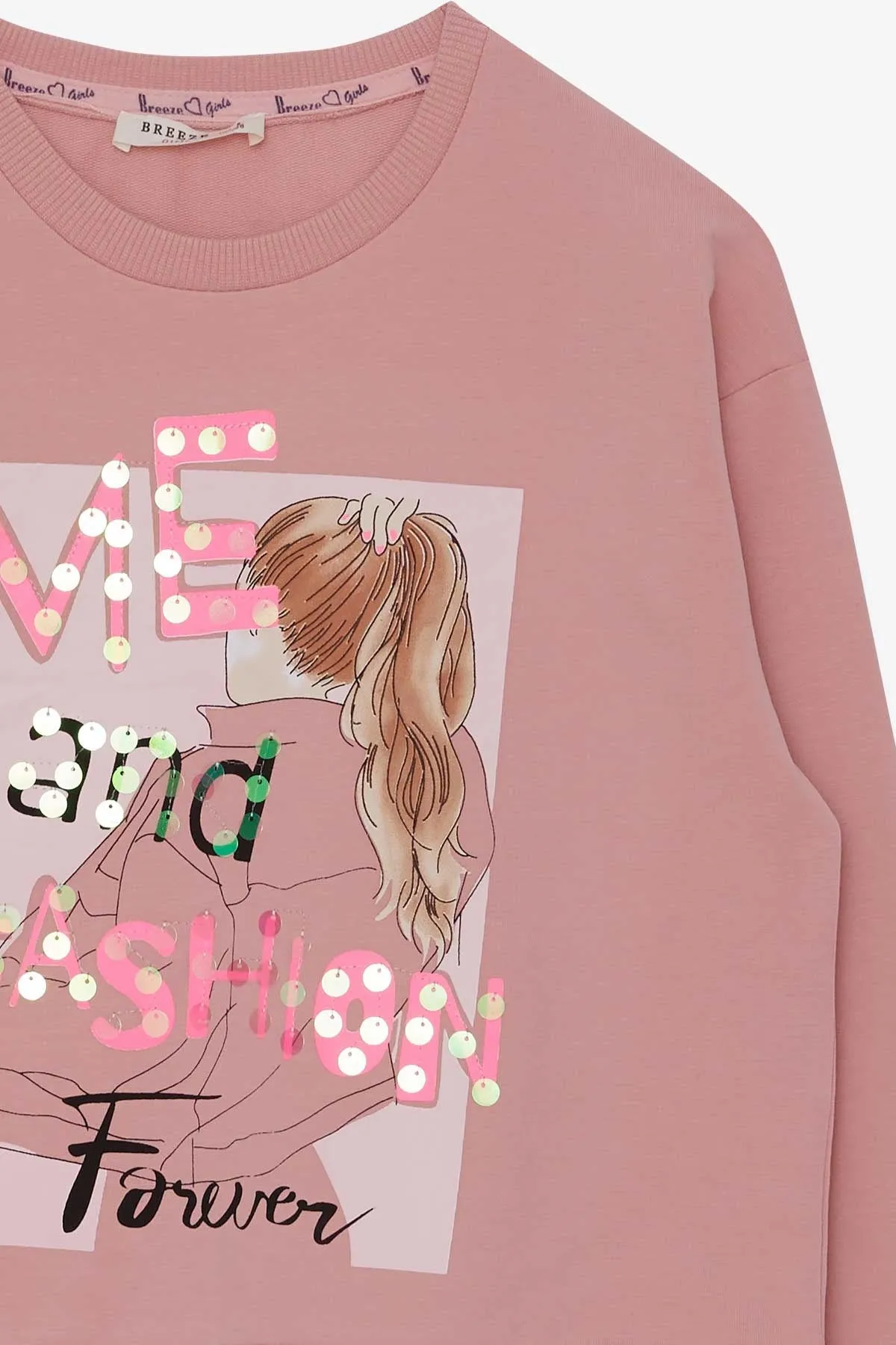 BRE Breeze Girl Child Sweatshirt Sequined Girl Printed 84 Years, Salmon - Stockton-on-Tees