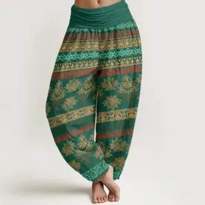 Buddha Stones Parallel Pattern Lotus Women's Elastic Waist Harem Pants