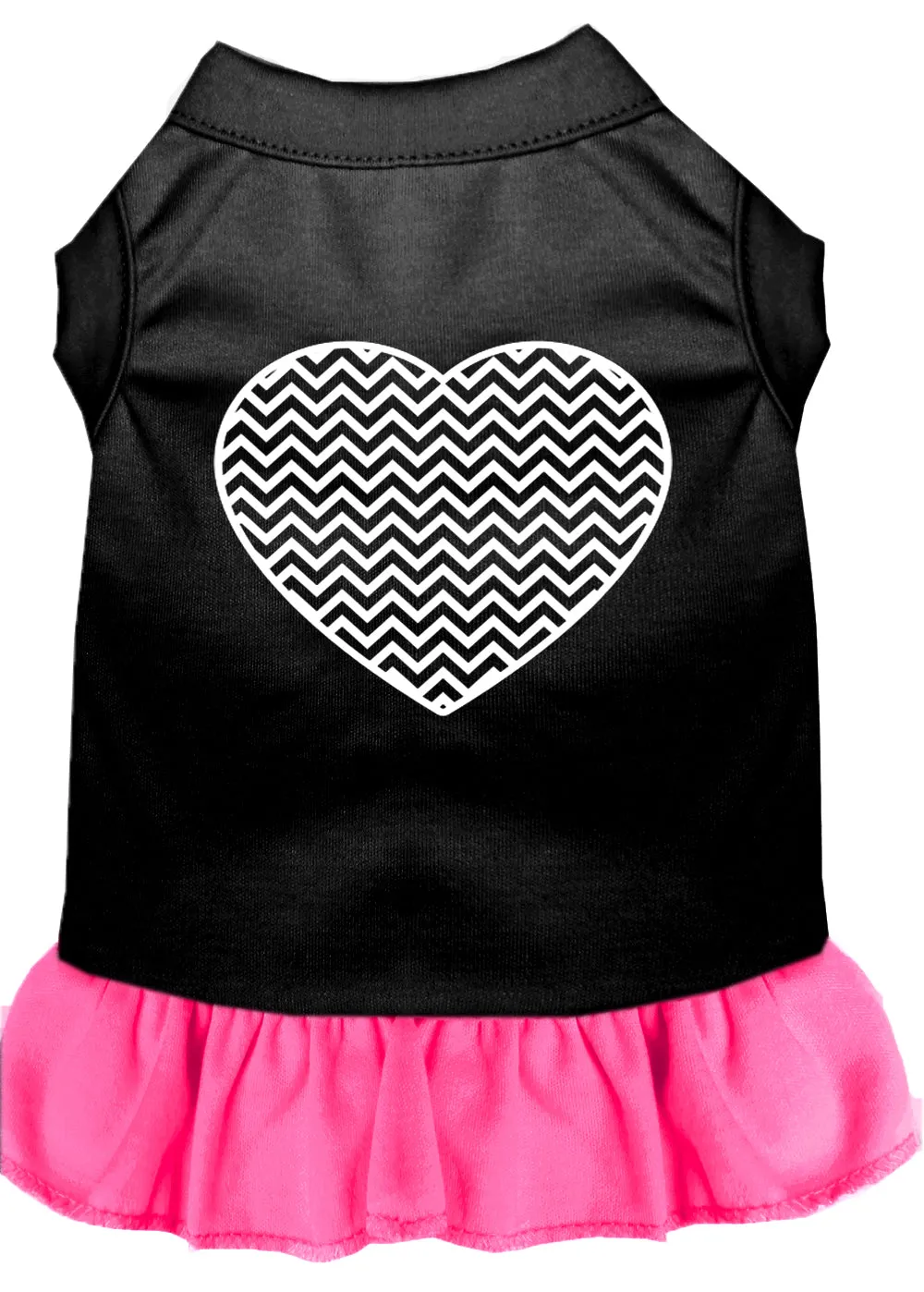 Chevron Heart Screen Print Dress Black With Bright Pink Sm