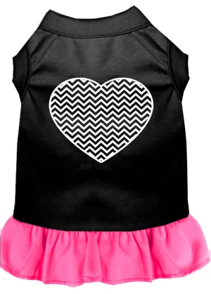 Chevron Heart Screen Print Dress Black With Bright Pink Sm