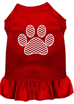 Chevron Paw Screen Print Dress Red Sm