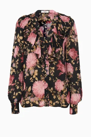 Chlo Floral Ruffle LS Top - Black