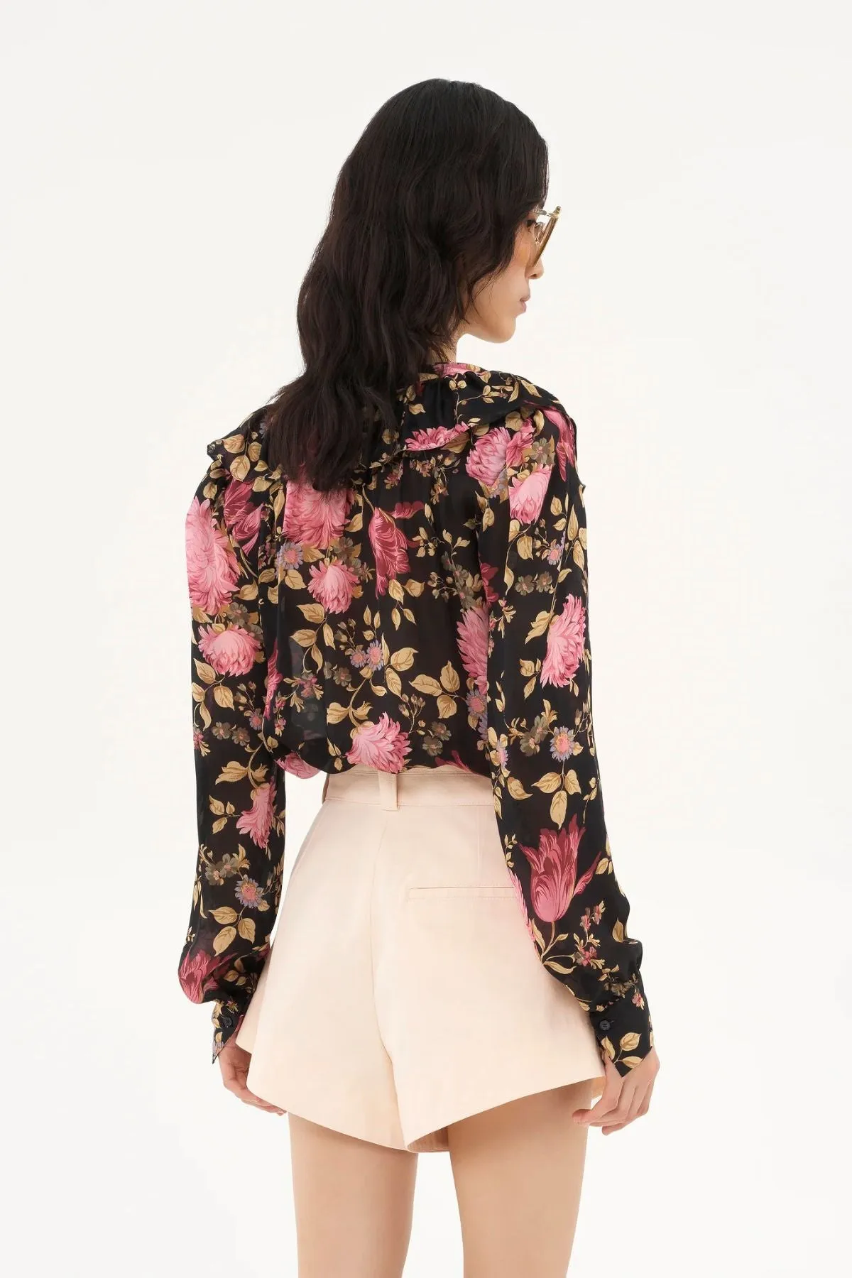 Chlo Floral Ruffle LS Top - Black