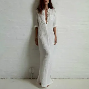 Clearance Long Sexy Soild Split Floor Length Shirt Dress