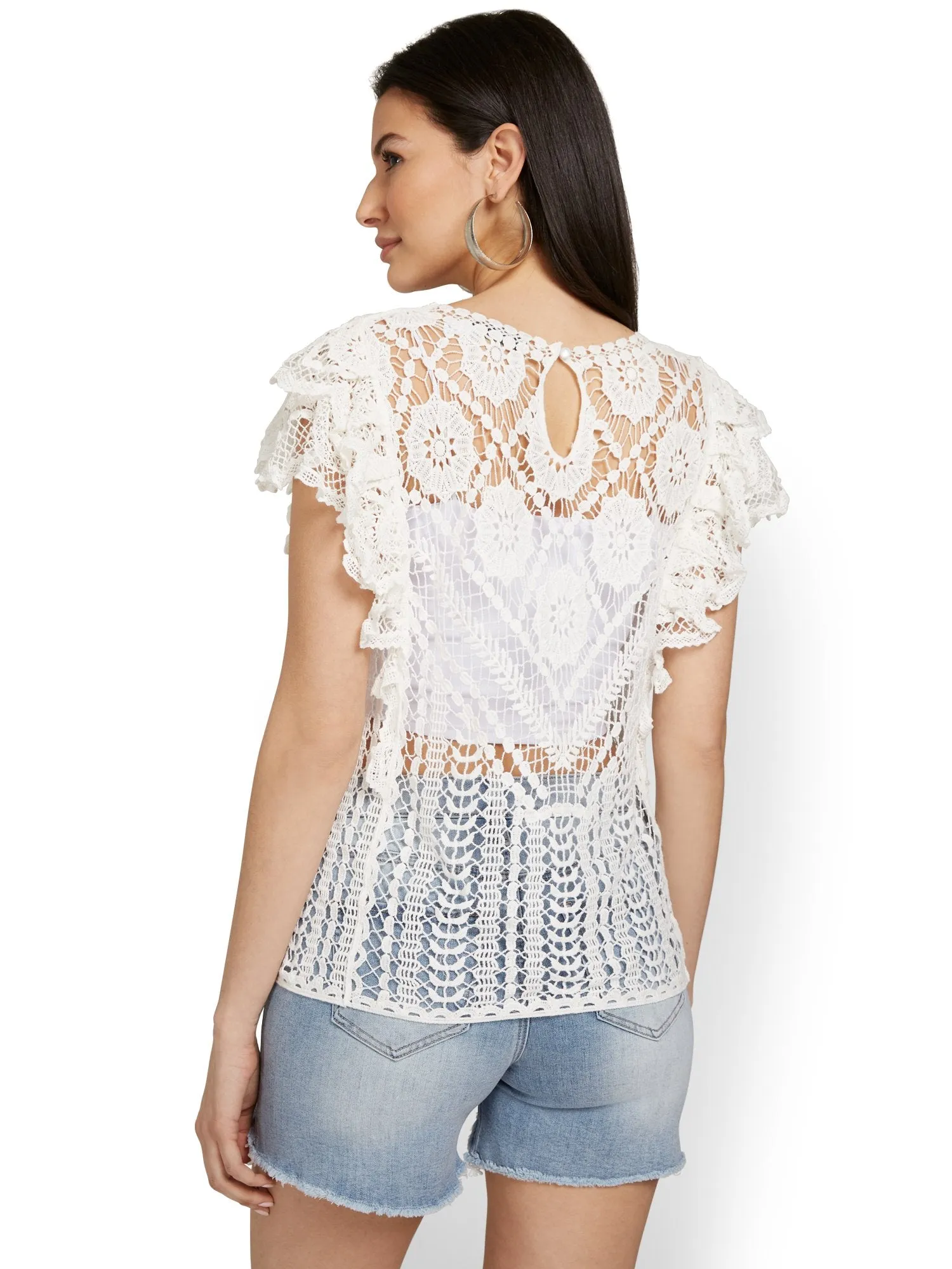 Crochet Flutter-Sleeve Top