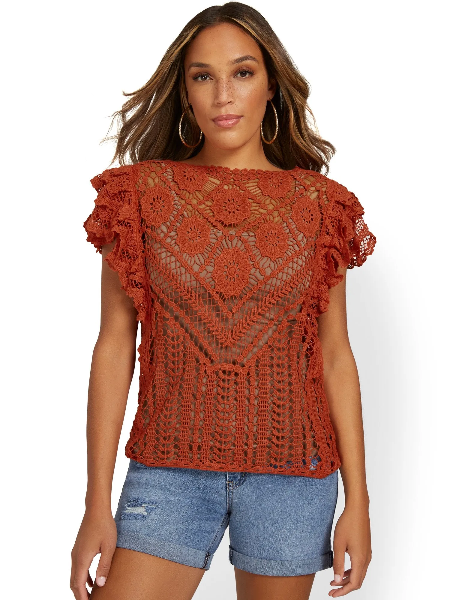 Crochet Flutter-Sleeve Top
