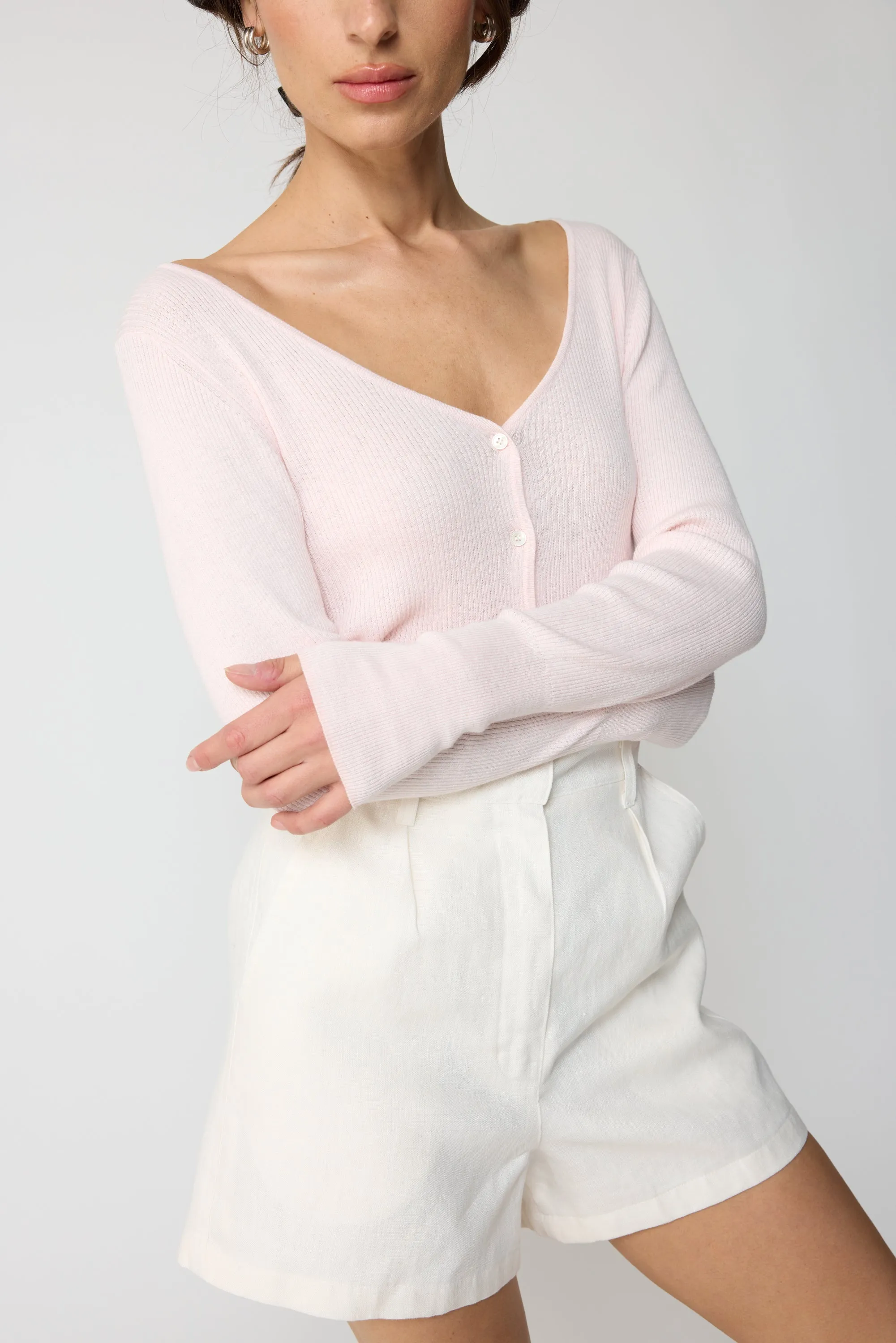 Cropped V Neck Cardigan