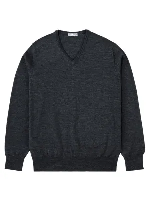 Dark Grey V Neck Long-Sleeve Sweater
