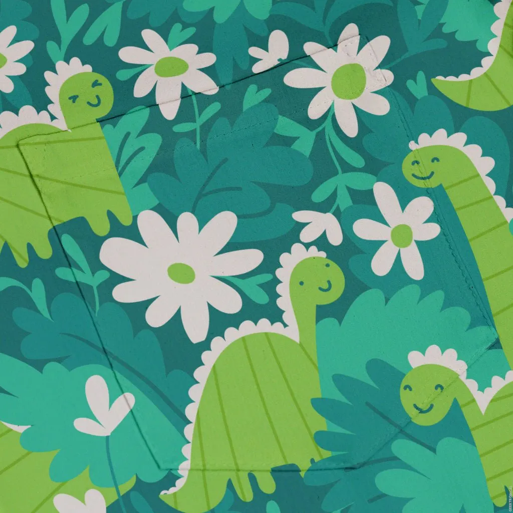 Dinosaur Smiles Flowers and Leaves Button Up Shirt