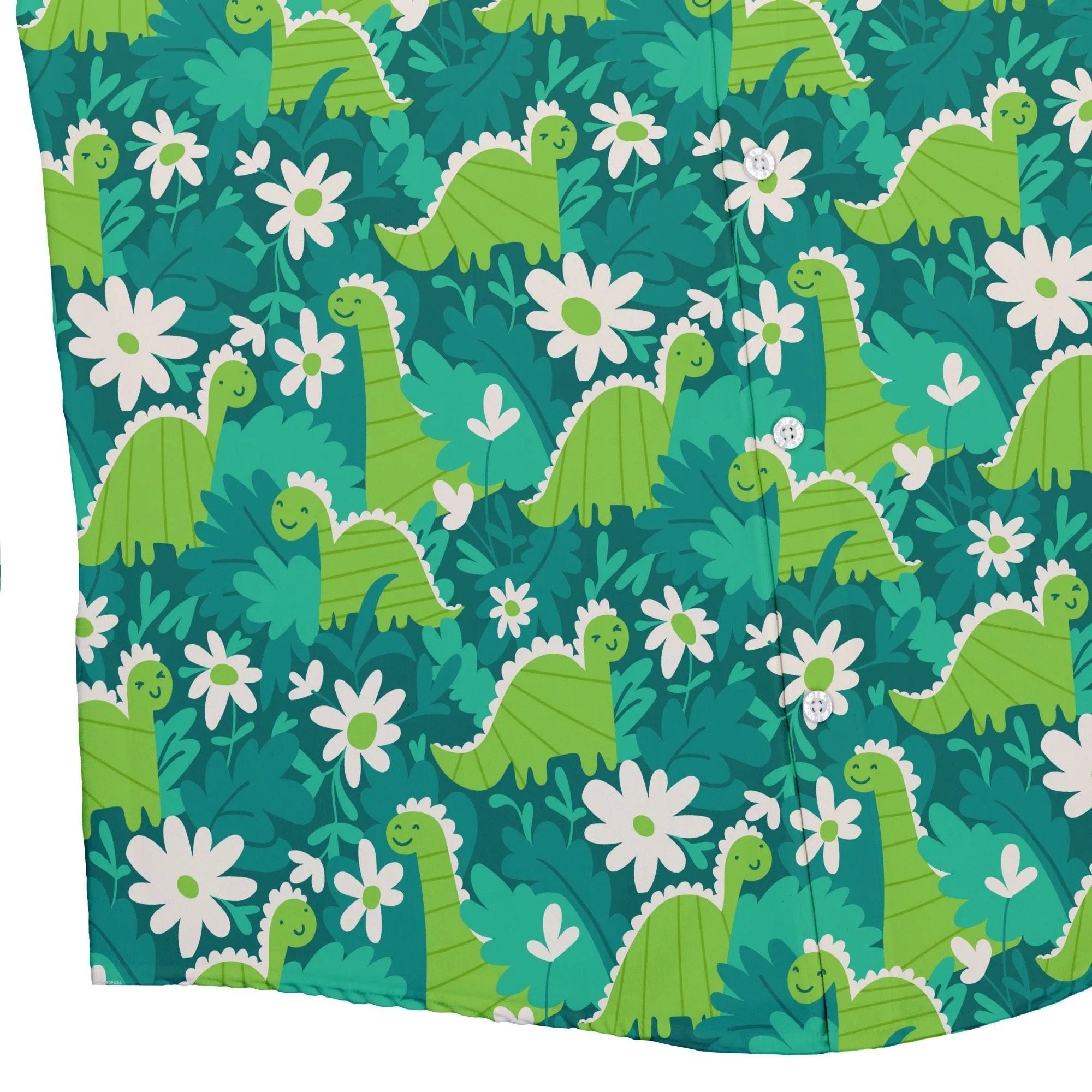Dinosaur Smiles Flowers and Leaves Button Up Shirt