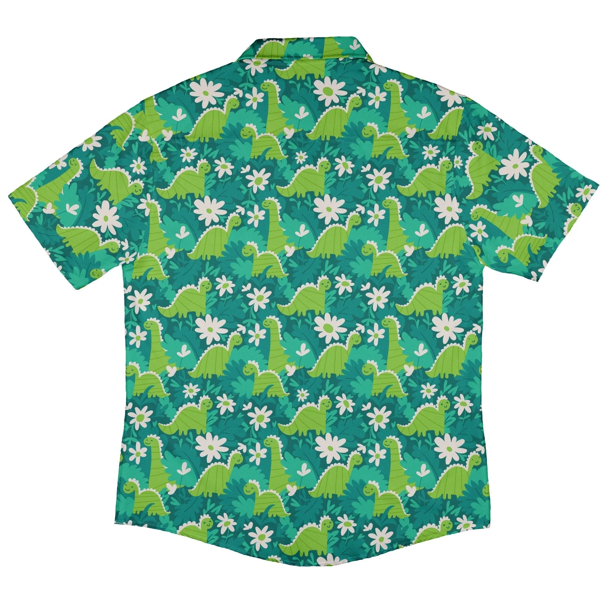 Dinosaur Smiles Flowers and Leaves Button Up Shirt