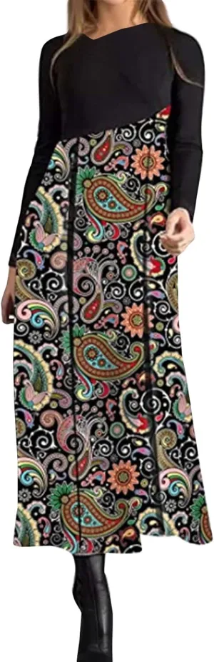 Dresses for Women 2025 Spring Midi V Neck Long Sleeve Work Boho Cute Modest Holiday Loose Dress