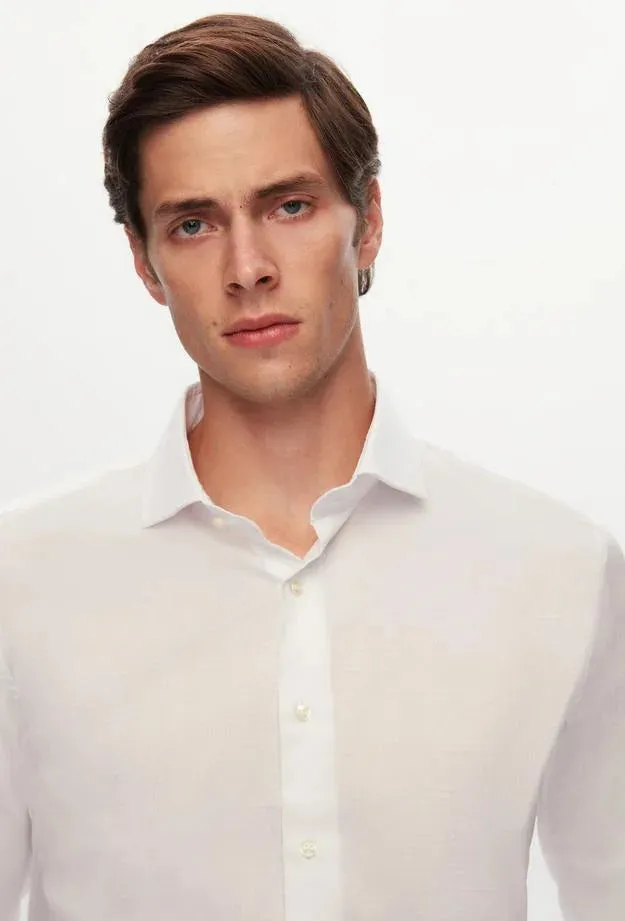 Ds Damat Slim Fit White Dobby Shirt