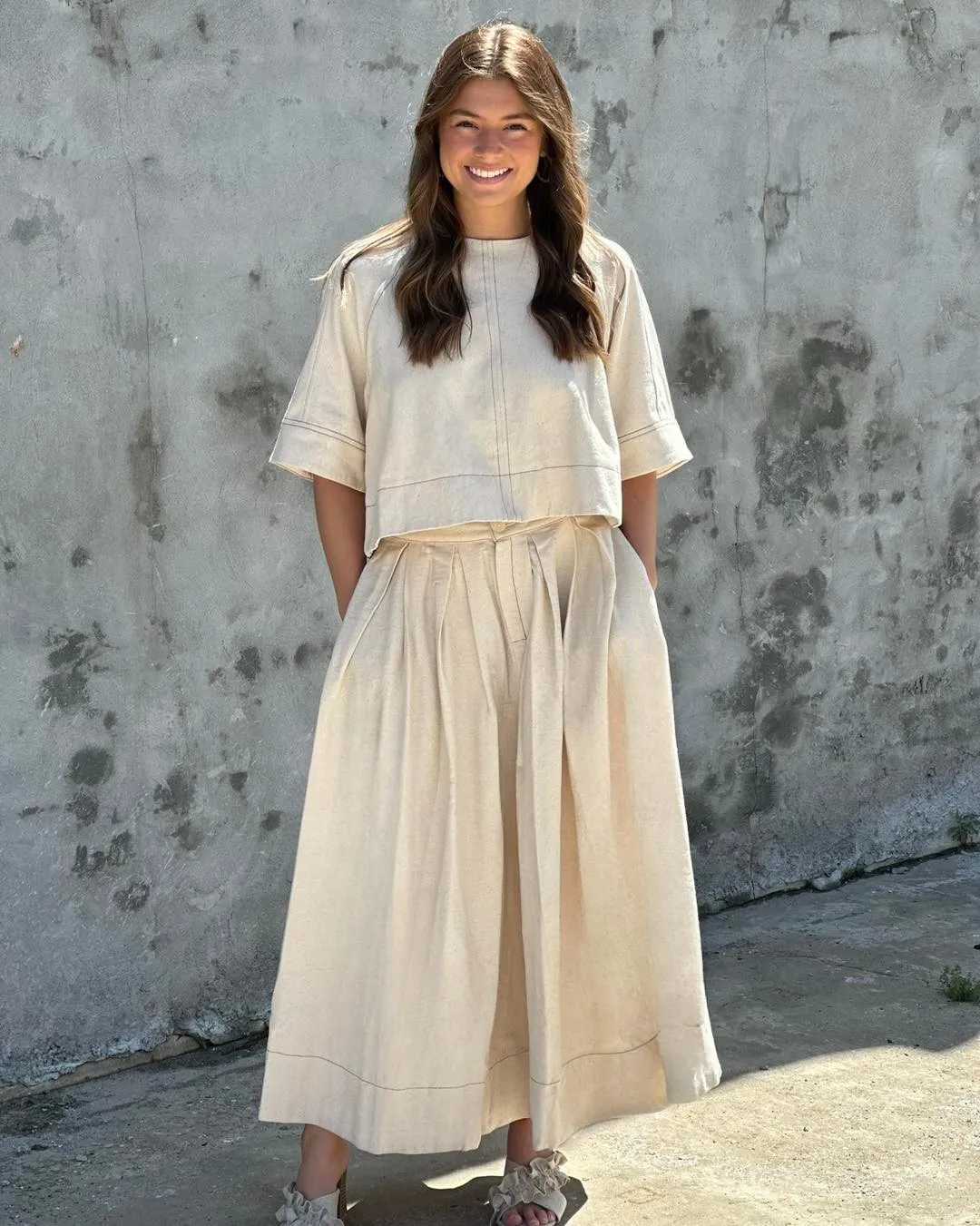 Elevated Back Tie Top in Oatmeal