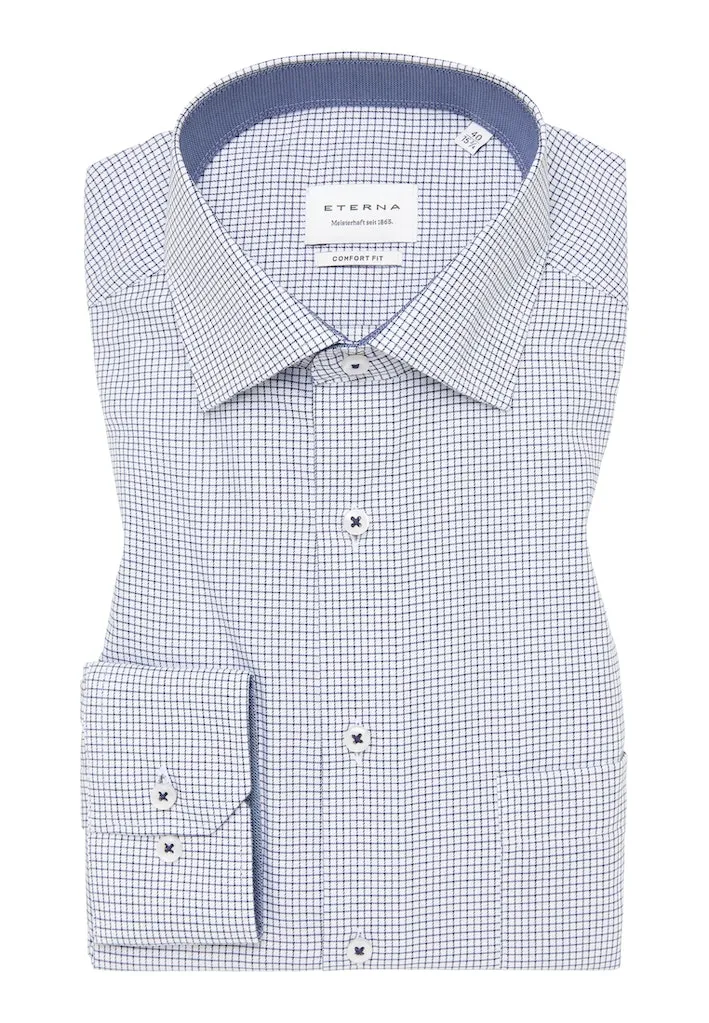 Eterna Navy Small Check Shirt Navy