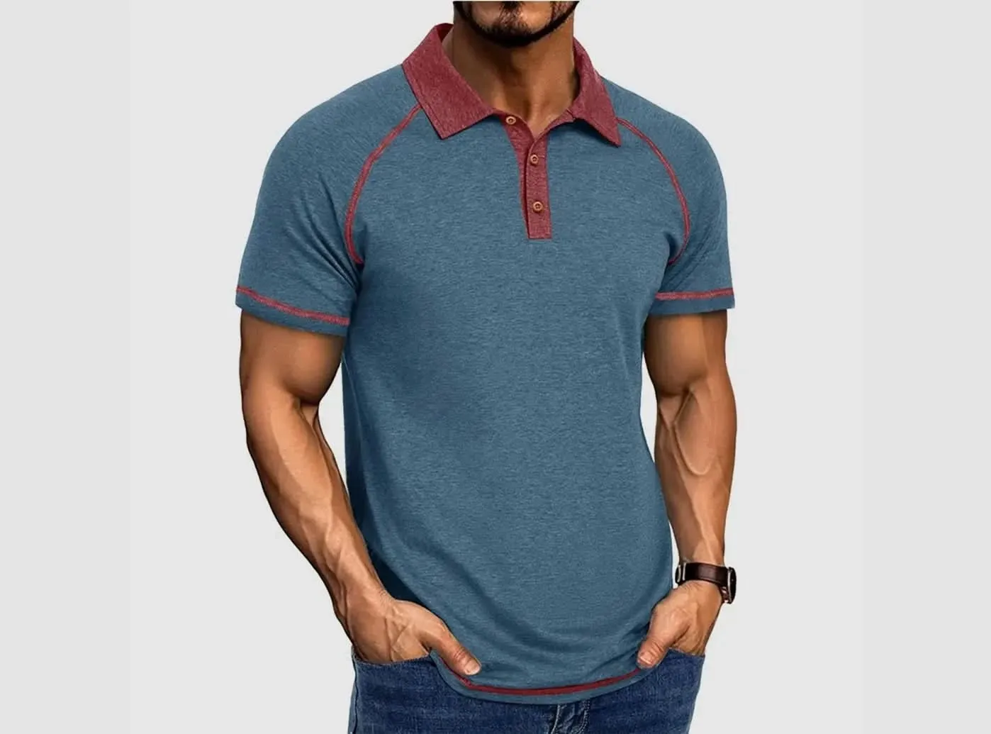 FitVille Men's Vintage Style Henley Polo