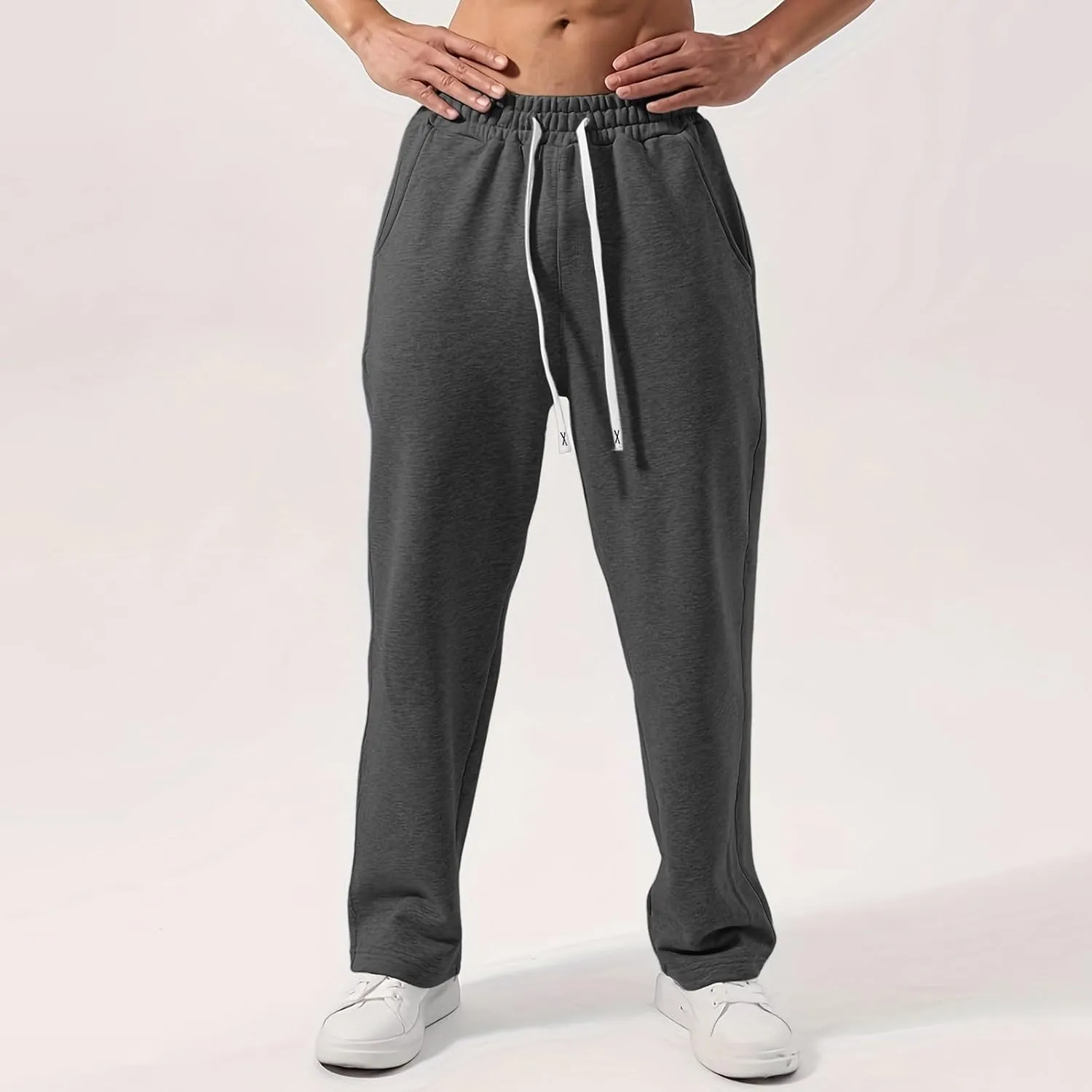 Fleece Cargo Sweatpants for Men, Casual Baggy Elastic Waist Drawstring Sweatpants with Pockets Sport Joggers Trousers