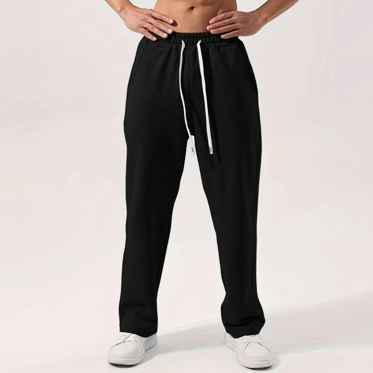 Fleece Cargo Sweatpants for Men, Casual Baggy Elastic Waist Drawstring Sweatpants with Pockets Sport Joggers Trousers
