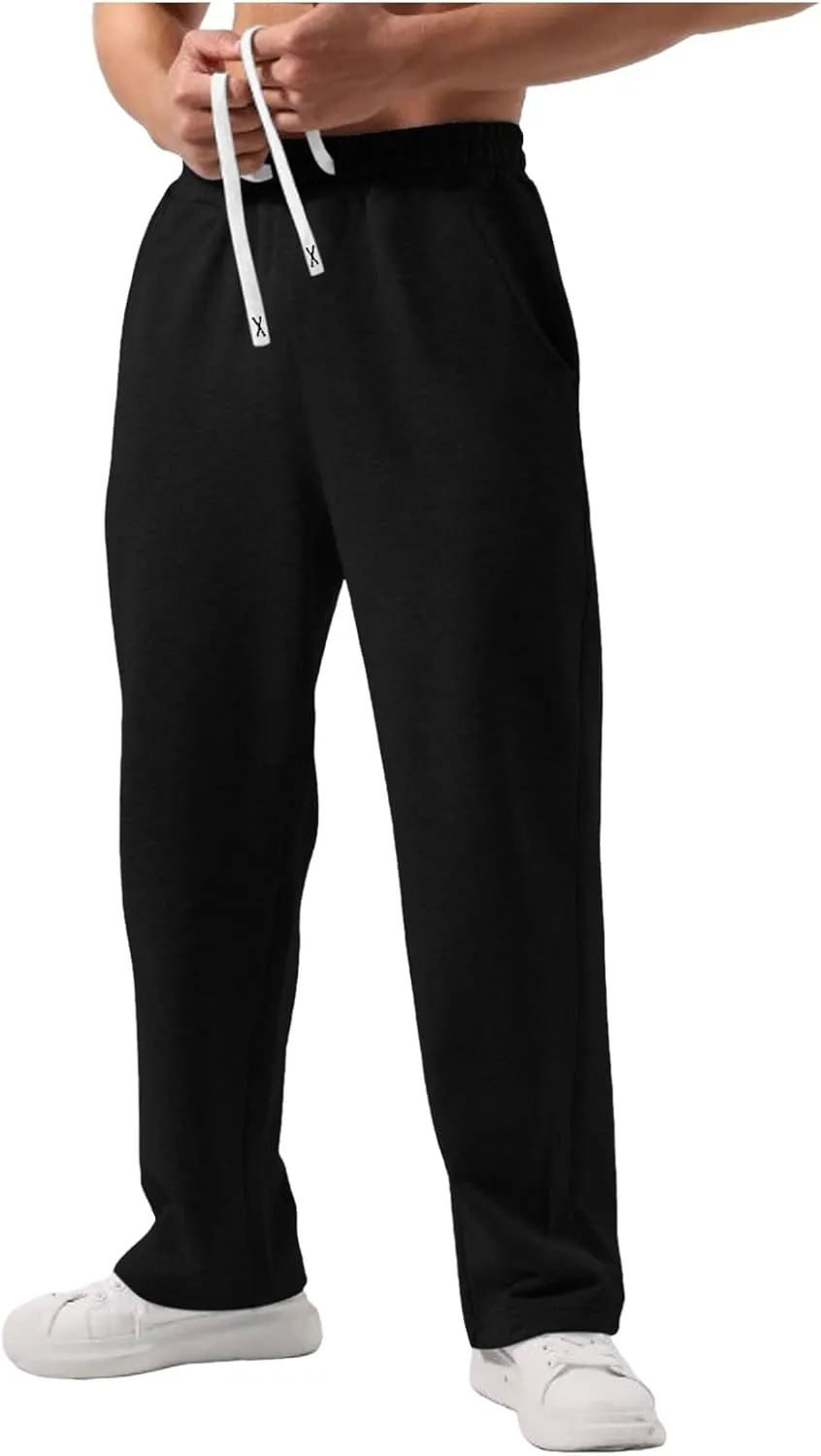 Fleece Cargo Sweatpants for Men, Casual Baggy Elastic Waist Drawstring Sweatpants with Pockets Sport Joggers Trousers