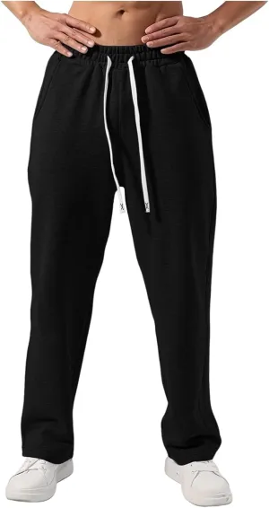 Fleece Cargo Sweatpants for Men, Casual Baggy Elastic Waist Drawstring Sweatpants with Pockets Sport Joggers Trousers