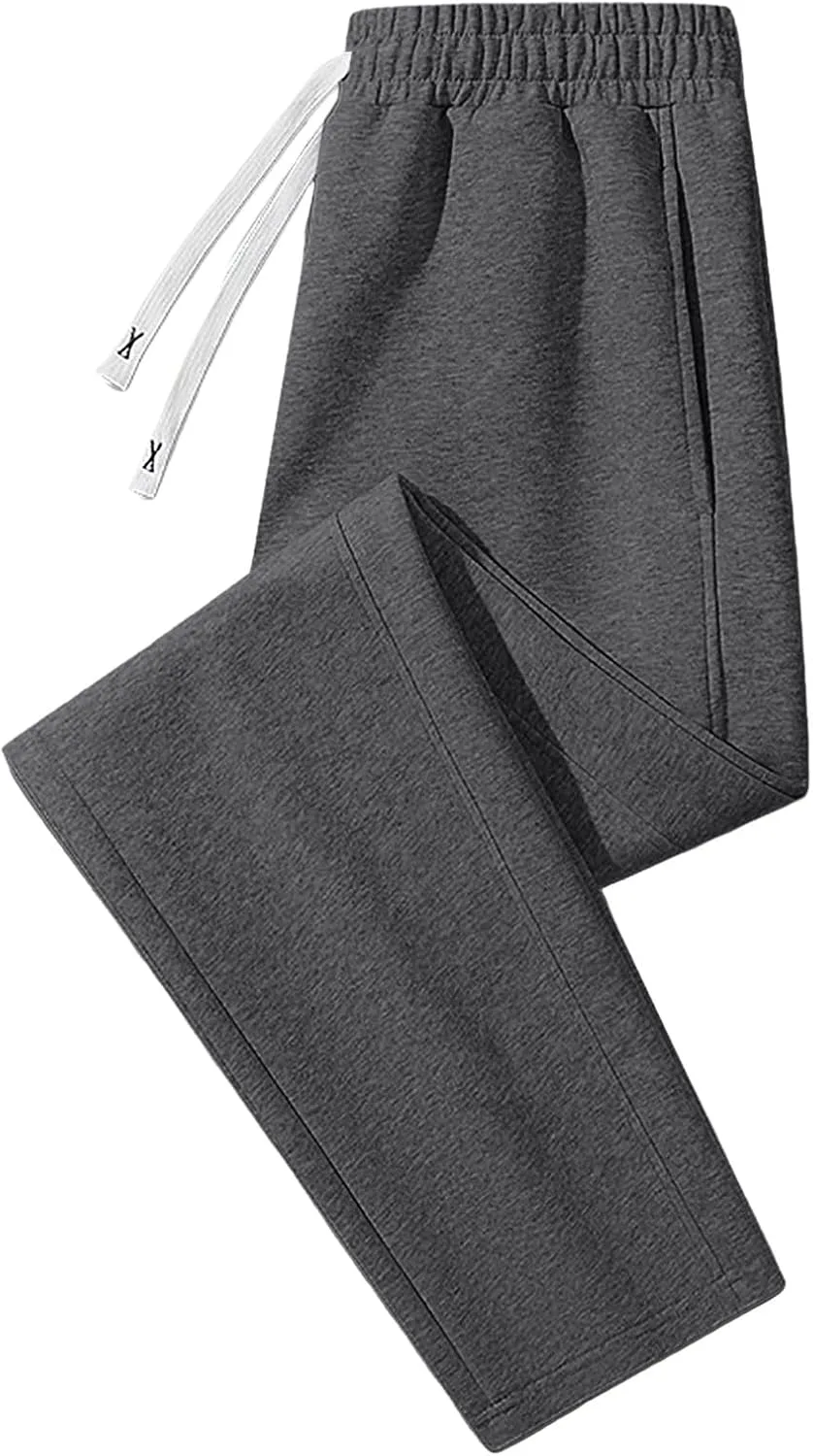 Fleece Cargo Sweatpants for Men, Casual Baggy Elastic Waist Drawstring Sweatpants with Pockets Sport Joggers Trousers