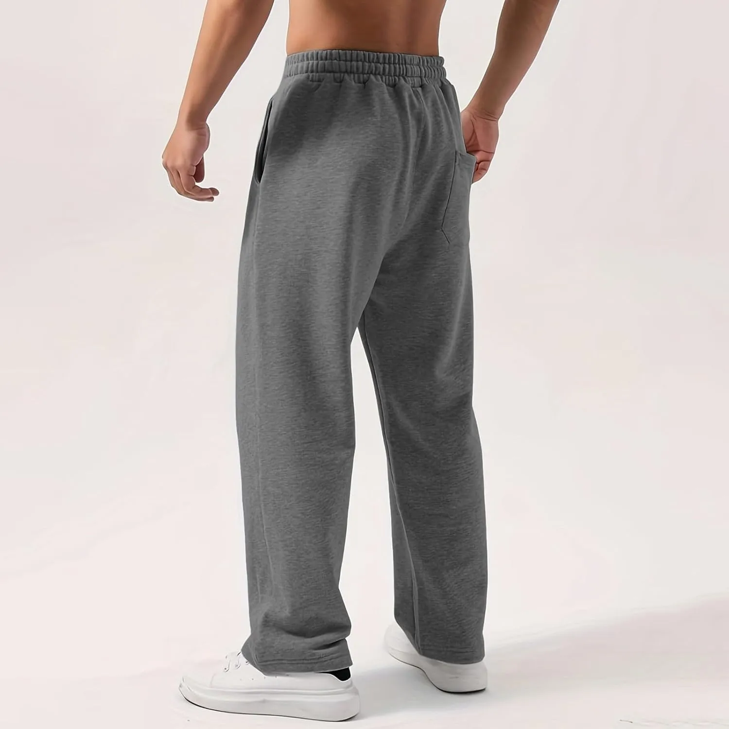 Fleece Cargo Sweatpants for Men, Casual Baggy Elastic Waist Drawstring Sweatpants with Pockets Sport Joggers Trousers