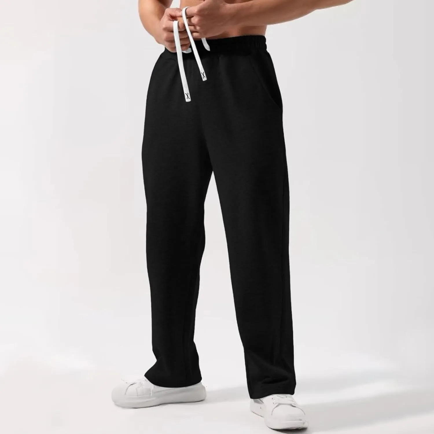 Fleece Cargo Sweatpants for Men, Casual Baggy Elastic Waist Drawstring Sweatpants with Pockets Sport Joggers Trousers