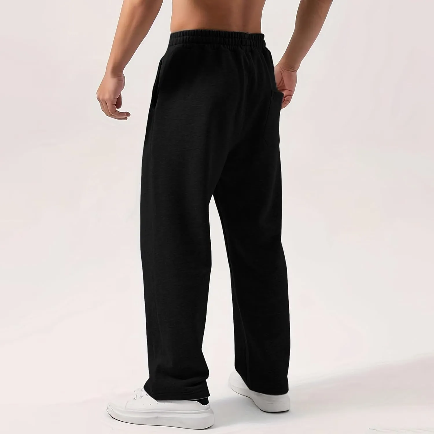 Fleece Cargo Sweatpants for Men, Casual Baggy Elastic Waist Drawstring Sweatpants with Pockets Sport Joggers Trousers